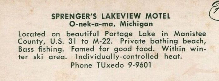 Portage Lake Motel (Wissners Motel, Sprengers Lakeview Motel) - Vintage Postcard (newer photo)
